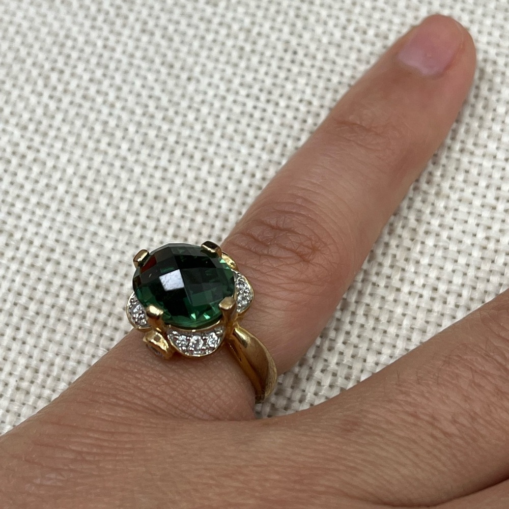 ✨ Vintage 925 Gold Overlay Green Gemstone Ring Size 4.75 - Picture 4 of 17